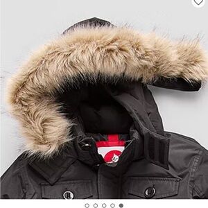 Black Hooded Jacket with Fur Trim